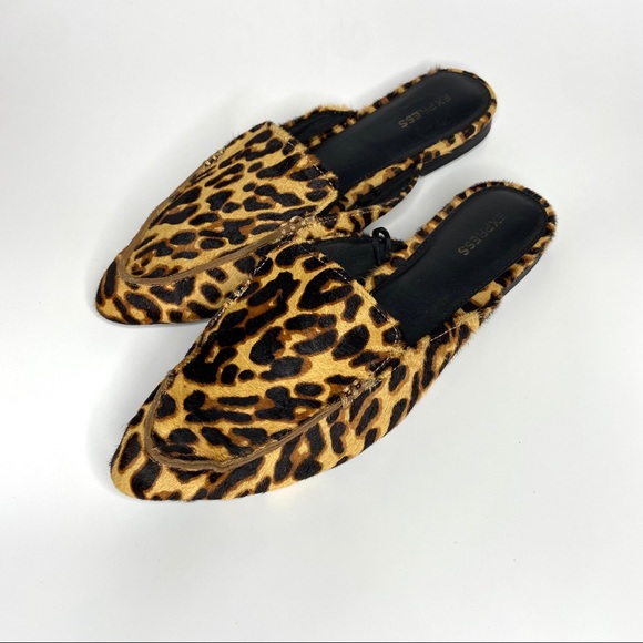 Express Shoes - Express Leopard Print Calf Hair Slide Mule Loafers
